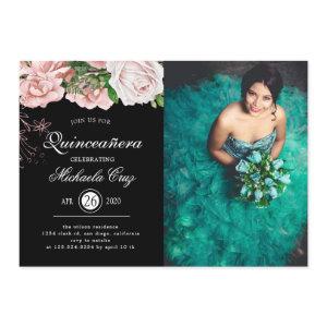 Vintage Blush Roses on Black Quinceanera