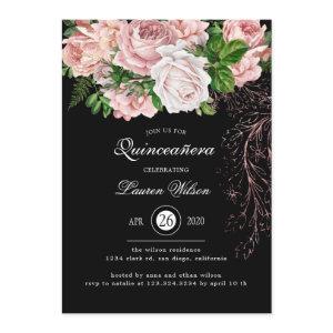 Vintage Blush Roses on Black Quinceanera