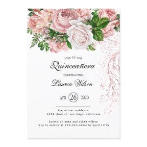 Vintage Blush Roses on White Quinceanera