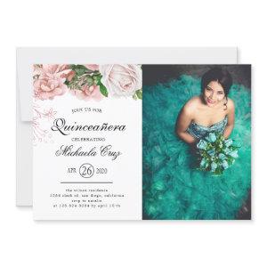 Vintage Blush Roses on white Quinceanera