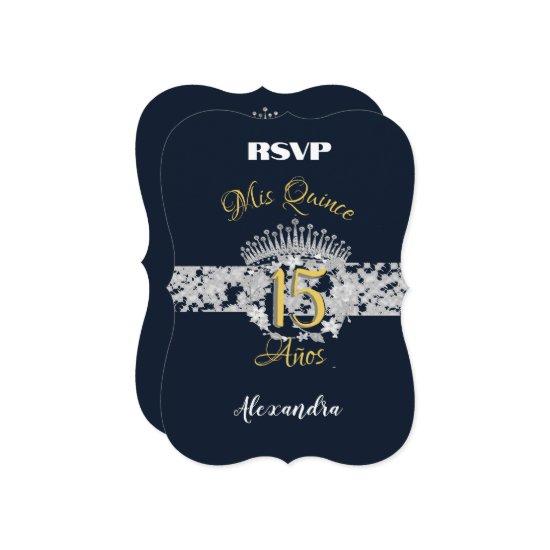 Vintage Boho Navy Silver Quinceañera Spanish