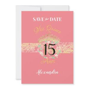 Vintage Boho Rose Gold Rustic Quinceañera Spanish  Save The Date