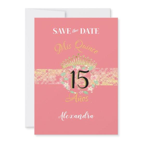 Vintage Boho Rose Gold Rustic Quinceañera Spanish  Save The Date