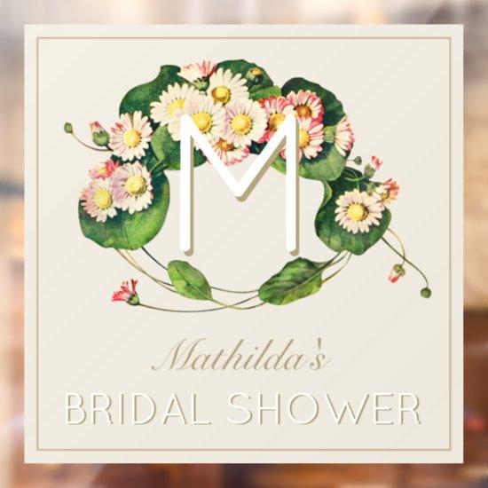 Vintage Bridal Shower Daisies Wreath Girl Monogram Window Cling