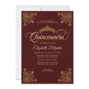 Vintage Burgundy Gold Elegant Tiara Quinceanera