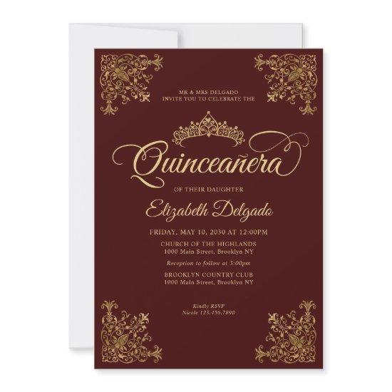 Vintage Burgundy Gold Elegant Tiara Quinceanera