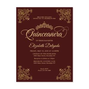 Vintage Burgundy Gold Elegant Tiara Quinceanera Postcard