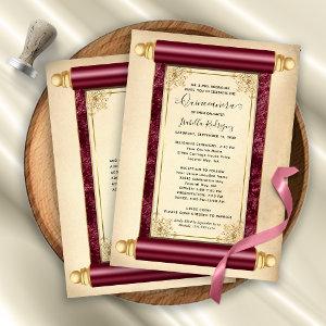 Vintage Burgundy Gold Scroll Elegant Quinceañera
