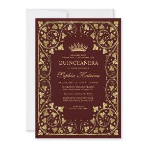 Vintage Burgundy Red Gold Modern Tiara Quinceanera