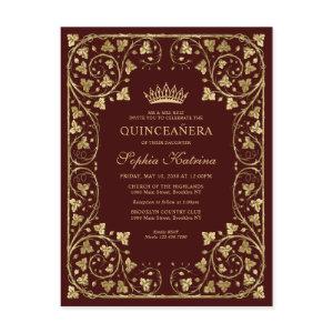 Vintage Burgundy Red Gold Modern Tiara Quinceanera  Postcard