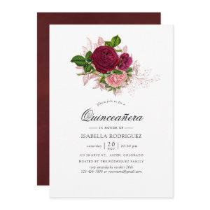 Vintage Chic Blush and Burgundy Floral Quinceañera