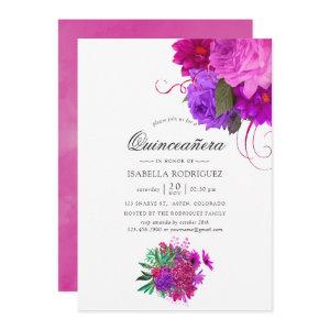 Vintage Chic Fuchsia and Purple Floral Quinceañera