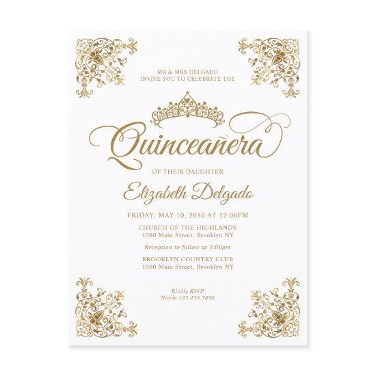 Vintage Classic White Gold Frame Tiara Quinceanera Postcard