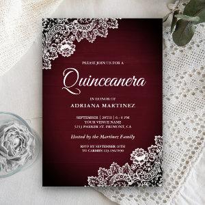 Vintage Country Burgundy Wood Lace Quinceanera