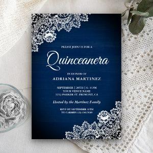 Vintage Country Navy Blue Wood Lace Quinceanera