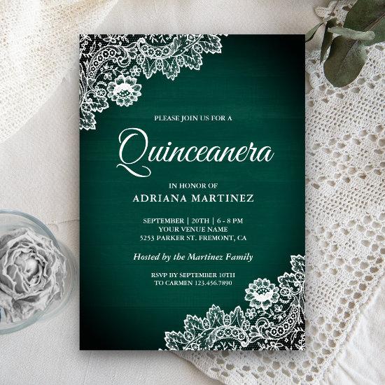 Vintage Country Teal Green Wood Lace Quinceanera