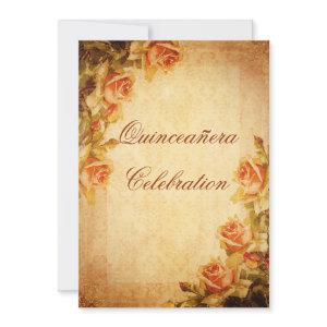 Vintage Damask Shabby Chic Peach Roses Quinceañera