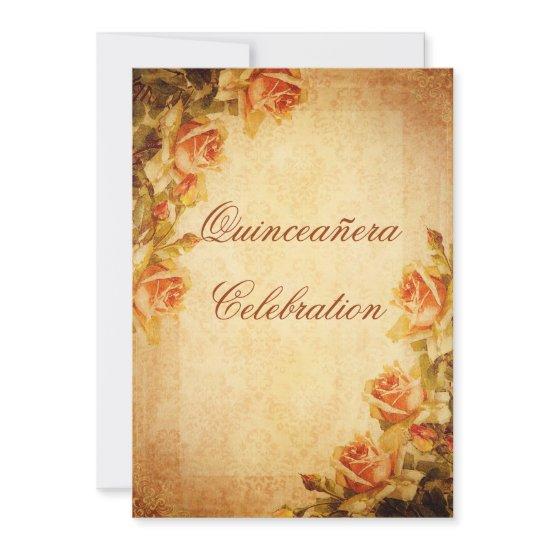 Vintage Damask Shabby Chic Peach Roses Quinceañera