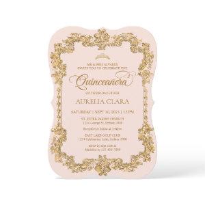 Vintage Elegant Blush Pink Gold Tiara Quinceanera