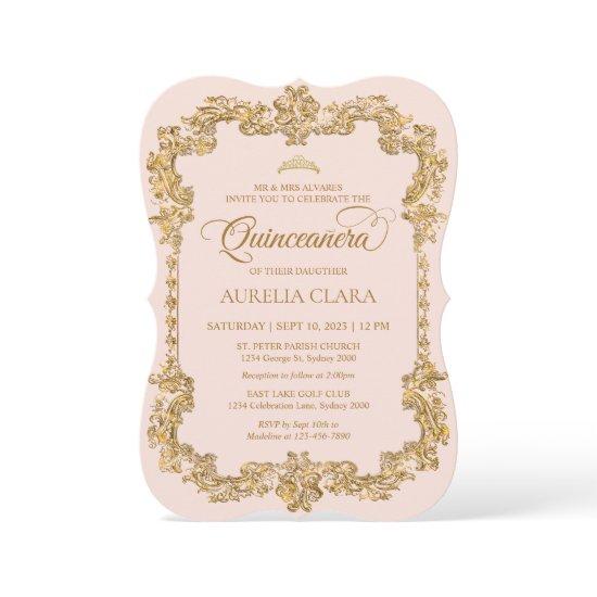 Vintage Elegant Blush Pink Gold Tiara Quinceanera