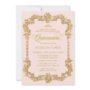 Vintage Elegant Blush Pink Gold Tiara Quinceanera