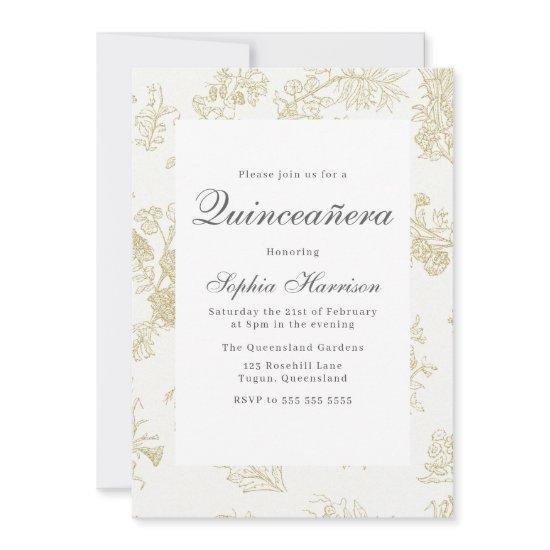 Vintage Elegant Classic Gold Floral Quinceanera