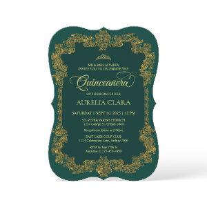 Vintage Elegant Green Gold Tiara Quinceanera