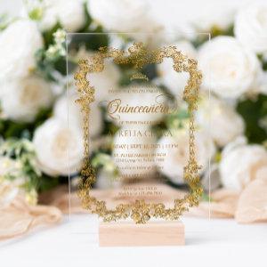 Vintage Elegant Ivory White Gold Tiara Quinceanera Acrylic