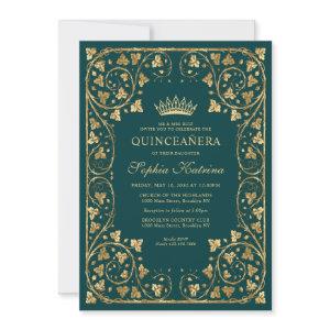 Vintage Emerald Green Gold Frame Tiara Quinceanera