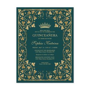 Vintage Emerald Green Gold Frame Tiara Quinceanera  Postcard