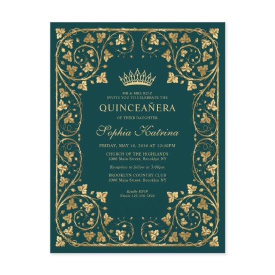 Vintage Emerald Green Gold Frame Tiara Quinceanera  Postcard