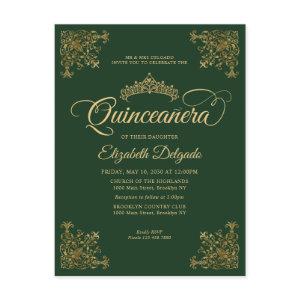 Vintage Emerald Green Gold Frame Tiara Quinceanera Postcard