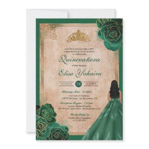 Vintage Emerald Green Gold Roses Royal Quinceanera
