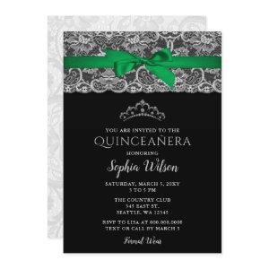 Vintage Emerald Green Ribbon Lace Quinceañera