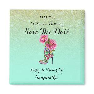 Vintage Floral Party Shoe Save The Date Magnet