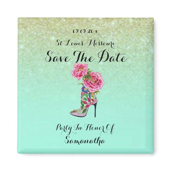 Vintage Floral Party Shoe Save The Date Magnet