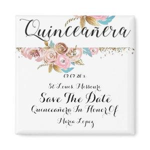 Vintage Floral Quinceanera Save The Date Magnet