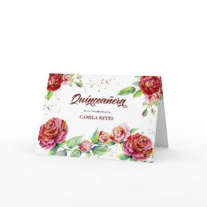 Vintage Floral Roses Red Pink Gold Quinceanera