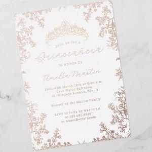 Vintage Floral White Rose Gold Quinceanera  Foil