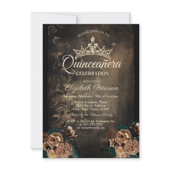 Vintage Flowers Damask Dark Gothic Quinceañera