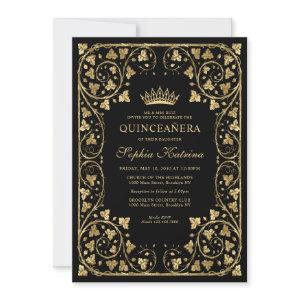 Vintage Glam Black Gold Frame Tiara Quinceanera