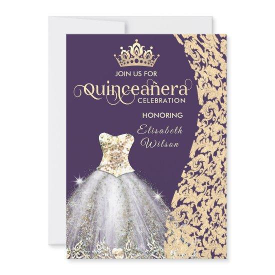 Vintage gold dress damask  tiara Quinceañera   Inv
