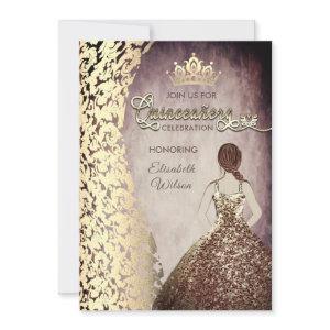 Vintage gold dress damask  tiara Quinceañera