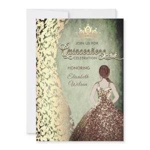 Vintage gold dress damask  tiara Quinceañera