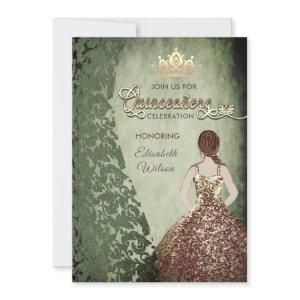 Vintage gold dress damask  tiara Quinceañera