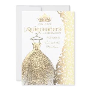 Vintage gold dress damask  tiara Quinceañera