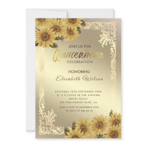 Vintage gold frame sunflower Quinceañera  Invitati