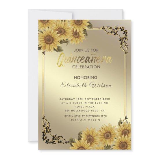 Vintage gold frame sunflower Quinceañera