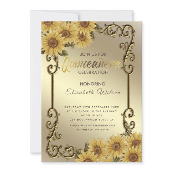 Vintage gold frame sunflower Quinceañera