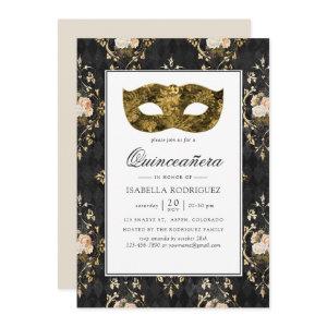 Vintage Gold Masquerade Floral Damask Quinceañera